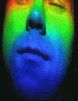A face being scanned by the rainbow rangefinder.