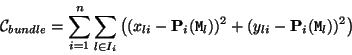 \begin{displaymath}
{\cal C}_{bundle} = \sum^n_{i=1} \sum_{l \in I_i}
\left( (x_...
..._i({\tt M}_l))^2 +
(y_{li} - {\bf P}_i({\tt M}_l))^2 \right)
\end{displaymath}